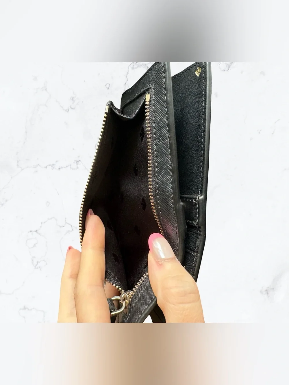 Kate Spade Black Saffiano Zip Wallet with Gold Logo